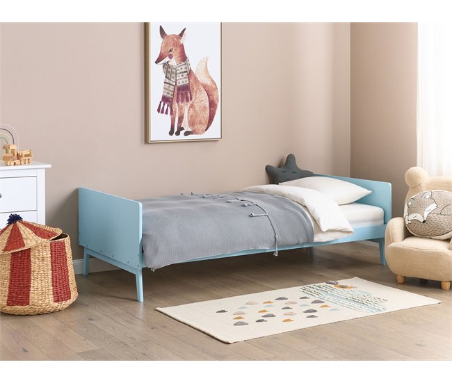 Beliani Cama com estrado Pinho BONNAC 95x210 Azul Claro