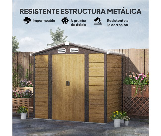 Abrigo de Jardim Aço Galvanizado Outsunny Castanho