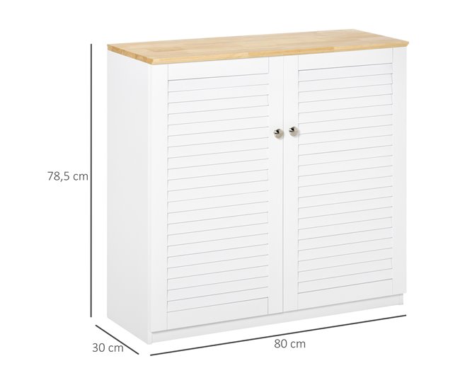 Aparador MDF, Madeira de borracha HOMCOM 80 Branco