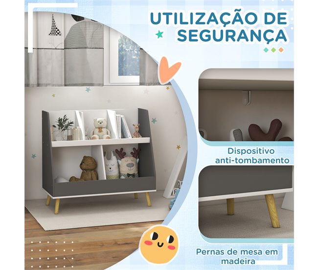 Estante Infantil para Brinquedos Cinza