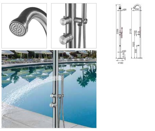 Chuveiro exterior em aço inoxidável BOSA 316L com duche de mão e lavagem dos pés, Satin Black Preto