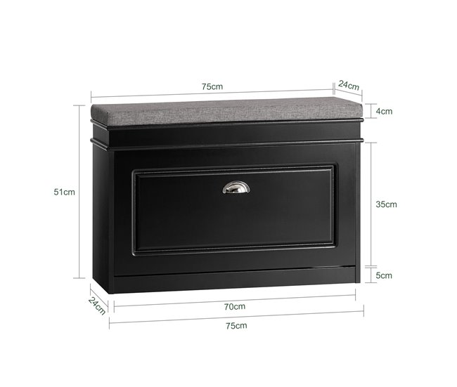 Banco para sapatos com 1 aba FSR82-L-SCH SoBuy Preto