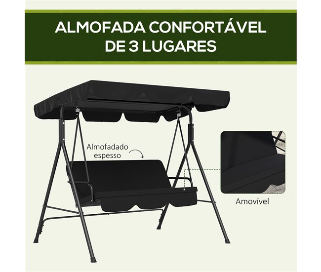 Baloiço de Jardim Poliester e Aço Outsunny Preto