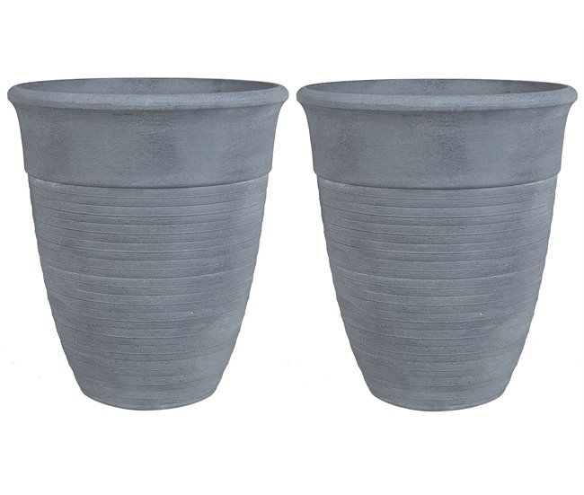 Beliani Conjunto de 2 vasos para plantas KATALIMA Cinza