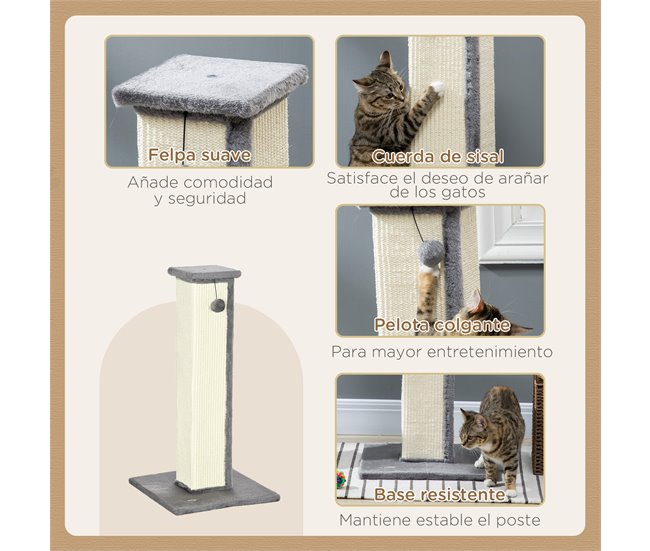 Arranhador para Gatos Aglomerado de Madeira, Pelúcia e Sisal Cinza
