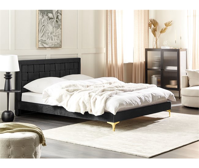 Beliani Cama Veludo LIMOUX 167x213 Azul Marino