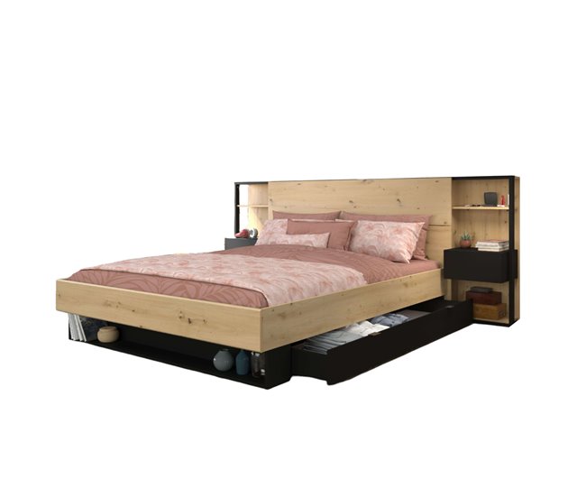 Pacote de cama de casal lampe com gavetas e cabeceira