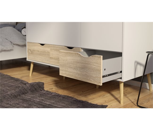 Roupeiro DELTA portas batentes e 3 gavetas 147x200cm branco Branco