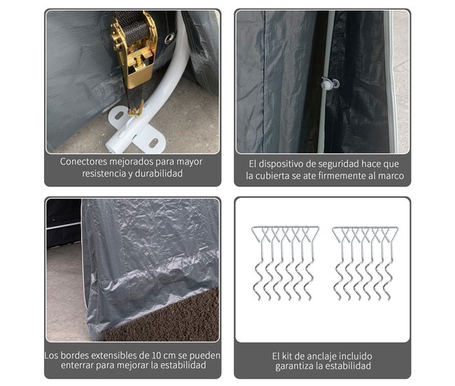 Abrigo de Exterior Metal e Tecido PE Outsunny Cinza