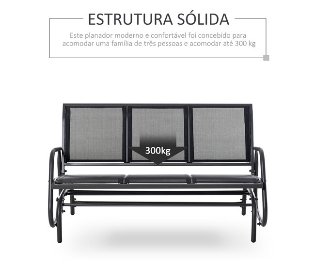 Banco de Balanço metal, tecido textilene Outsunny Preto
