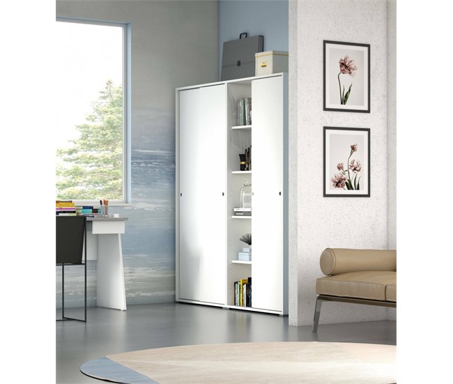 Armário 2 portas com efeito madeira 90 Branco