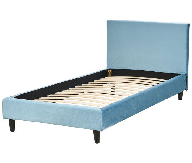 Beliani Cama Veludo FITOU 100x214 Azul Claro