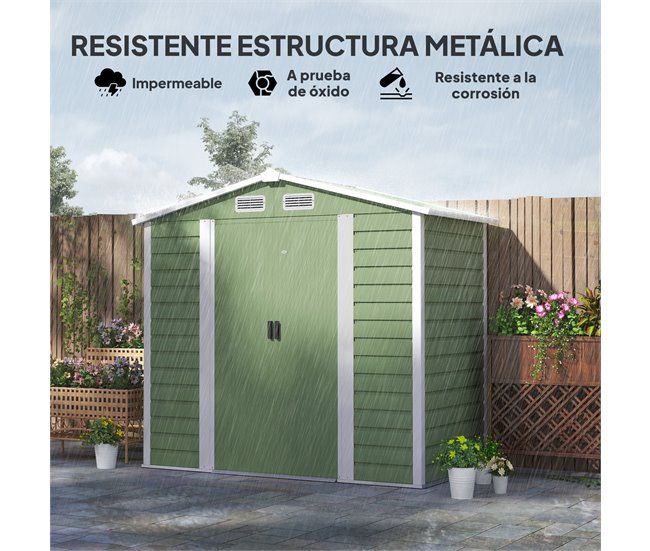 Abrigo de Jardim Aço Galvanizado Outsunny Verde