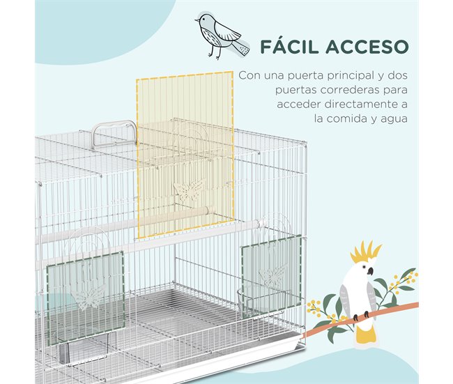 Gaiola para pássaros fio metálico e plástico PawHut Branco