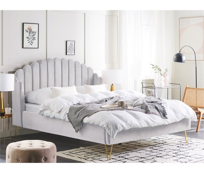Beliani Cama com estrado Veludo AMBILLOU 177x214 Bege