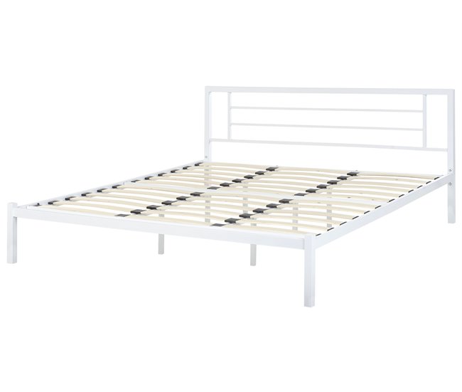 Beliani Cama com estrado Metal CUSSET 187x209 Branco