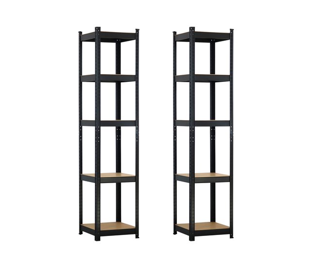 Pack 2 Prateleiras Modulares com 5 Prateleiras Ajustáveis ​​O91 Preto