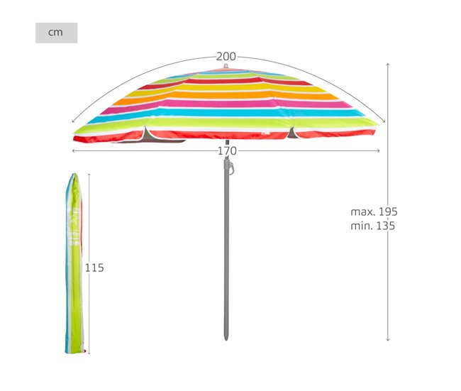 Aktive Guarda-chuva de praia inclinável riscas multicoloridas 200 cm UV50 Multicor
