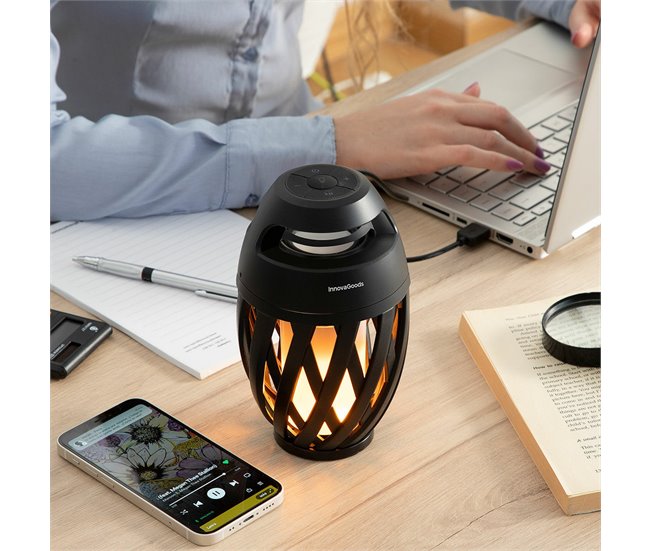 Altifalante Sem Fios com LED Efeito Chama Preto