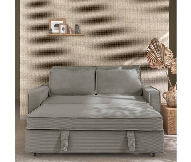 Sofá-cama de bombazina de 3 lugares, Chill Cinza Claro