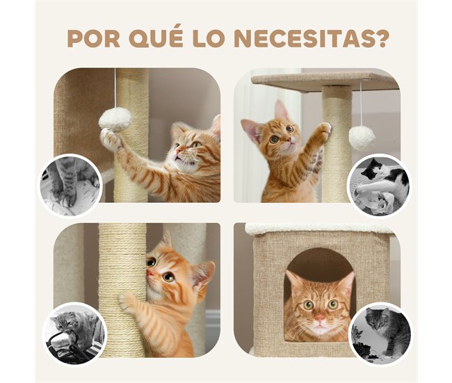 Arranhador para Gatos Aglomerado de Madeira, Pelúcia e Sisal Castanho