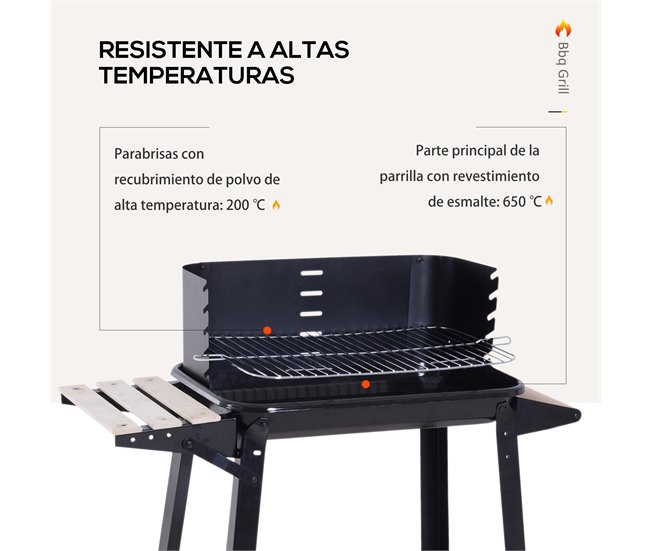 Barbecue a Carvão Metal e Porcelana Outsunny Preto