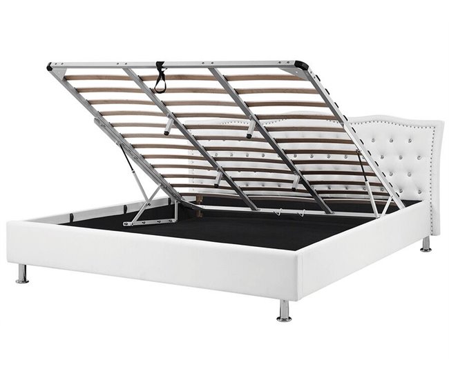 Beliani Cama con almacenaje Piel sintética METZ 212x215 Branco