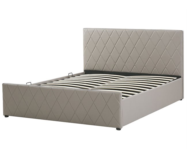 Beliani Cama com estrado Pele sintética ROCHEFORT 190x214 Cinza Escuro