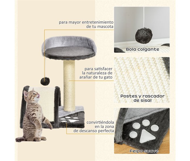 Arranhador para Gatos Aglomerado de Madeira, Pelúcia e Sisal Cinza