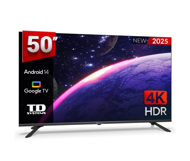 Smart tv 50 polegadas 4k hey google official assistant com controle de voz. televisão android 14 - td systems m50k21gle