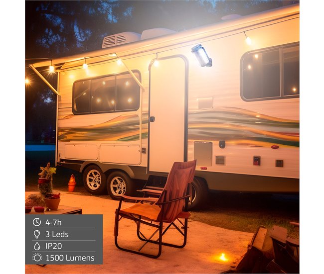 Aktive Projetor triplo LED para exterior 3 em 1 USB e powerbank 1500 lúmens Preto