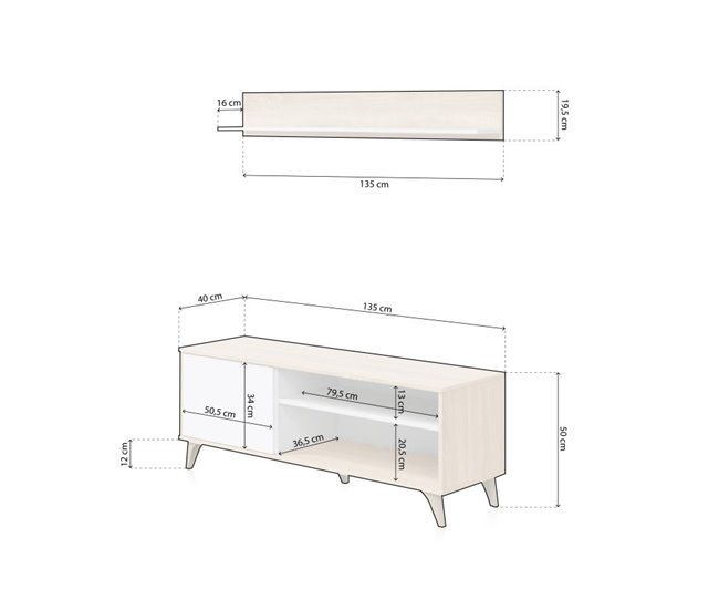Armário para televisão com prateleira Lira 135 Natural/ Branco