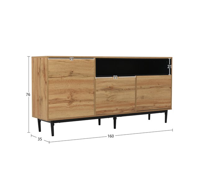 Aparador de mdf com 3 portas Natural