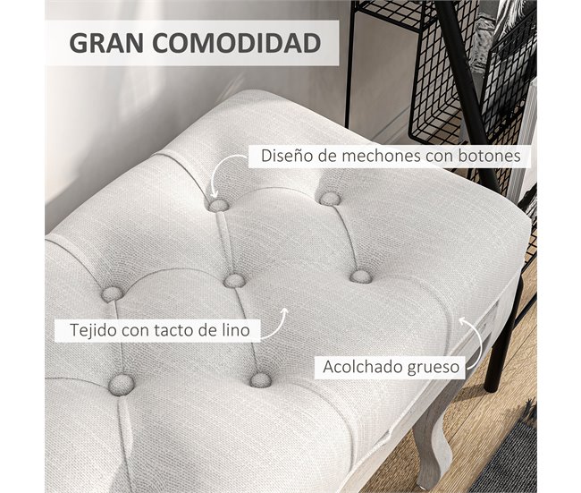 Banco Pé de Cama poliéster, madeira de borracha HOMCOM Cru