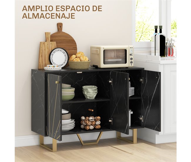 Aparador Melamina de Madeira e Metal HOMCOM Preto