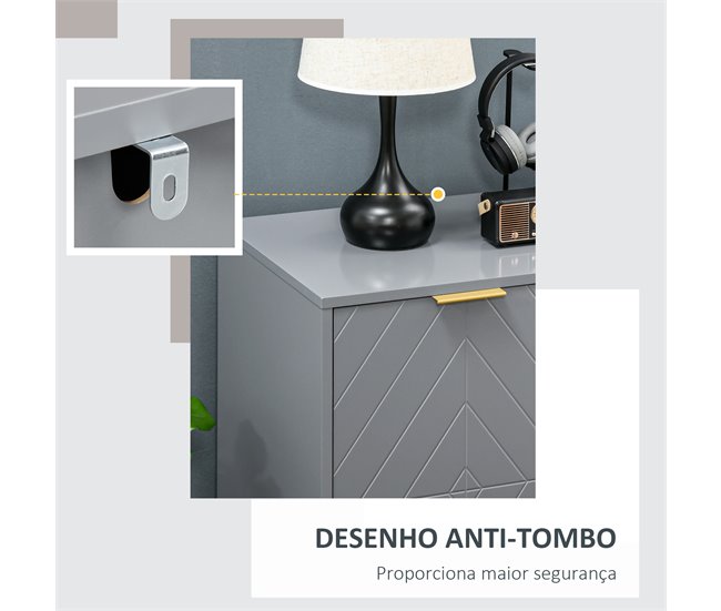 Aparador MDF e Metal HOMCOM, casa - móveis de armazenamento Cinza