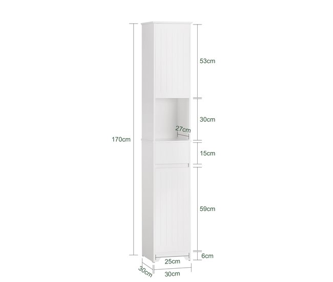 Armário alto de banho com 1 cesto e 1 gaveta BZR109-W SoBuy Branco