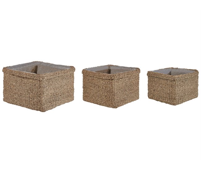 Beliani Conjunto de 3 macetas RIVULINE Natural