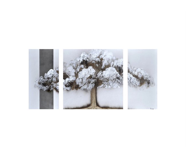 Quadro tríptico pintado ÁRBOL BLANCA Branco