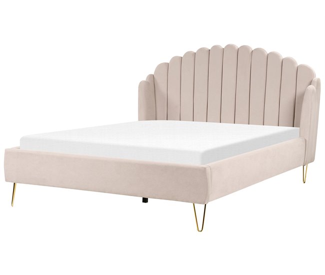 Beliani Cama com estrado Poliéster AMBILLOU 197x214 Bege