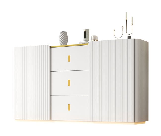 Aparador de 2 portas e 2 gavetas com iluminação LED Branco