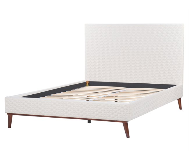 Beliani Cama com estrado Veludo BAYONNE 151x212 Branco/ Bege