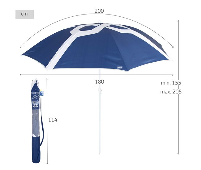 Aktive Guarda-sol de praia 8 hastes inclinável Azul