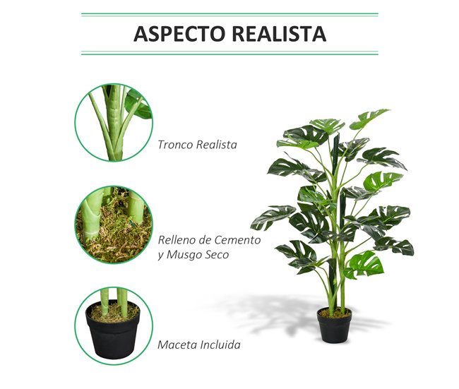 Árvore Monstera Artificial PE, PP, Cimento Outsunny Verde