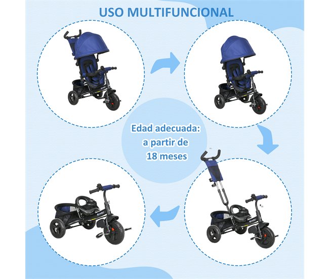 Triciclo para Bebés Metal, plástico e tecido de poliéster HOMCOM Azul