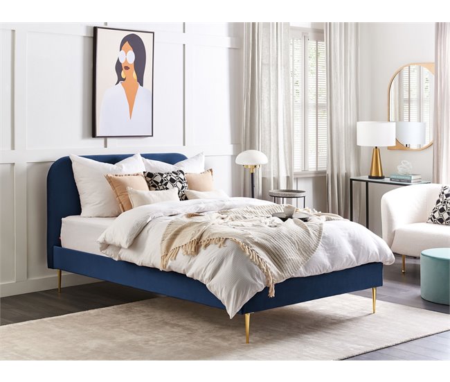 Beliani Cama com estrado Veludo FLAYAT 153x215 Amarelo