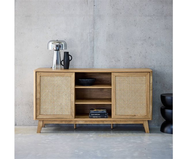 Aparador com 2 portas de correr e prateleiras, efeito madeira Madeira