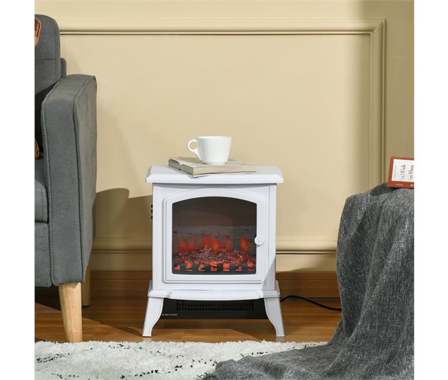 Lareira Elétrica ABS, Vidro Temperado HOMCOM Branco