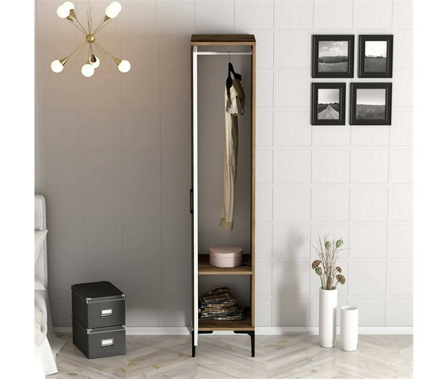 Armário multiuso com 1 porta efeito madeira Branco/ Madeira