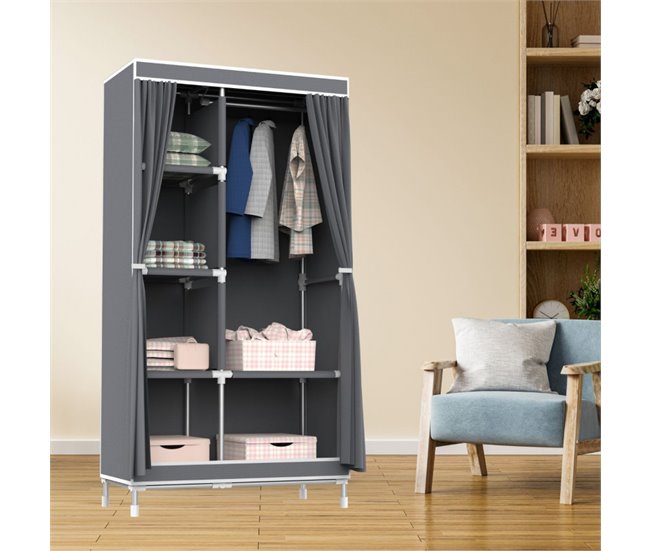 Armário Duplo Tecido com Cortinas Deslizantes 7house Branco/cinza